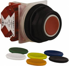 Schneider Electric - 30mm Mount Hole, Extended Straight, Pushbutton Switch with Contact Block - Multicolored Pushbutton, Momentary (MO) - Caliber Tooling