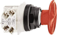 Schneider Electric - 30mm Mount Hole, Extended Mushroom Head, Pushbutton Switch with Contact Block - Round, Red Pushbutton, Momentary (MO) - Caliber Tooling