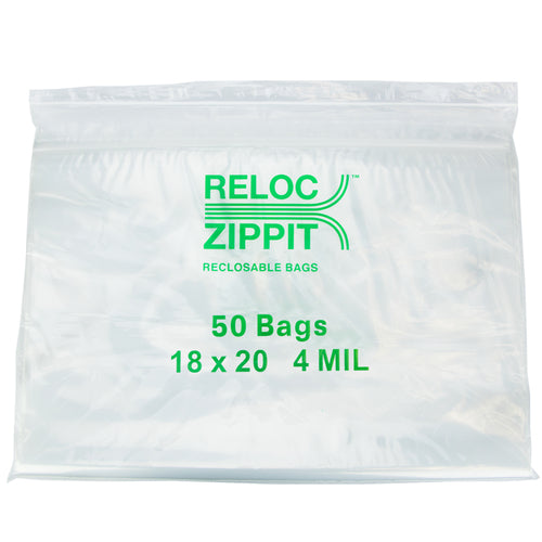 18″ × 20″ 4-MIL Clear Reloc Zippit Zipper Bags , Sold per Case of 250 (5 boxes of 50 per case)