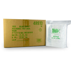 8″ × 10″ 4-MIL Clear Reloc Zippit Zipper Bags , Sold per Case of 1000 (10 boxes of 100 per case)