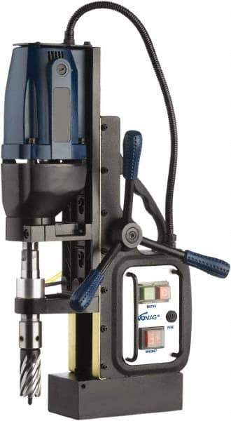 Cleveland Steel Tool - 1/2" Chuck, 2" Travel, Portable Magnetic Drill Press - 570 RPM, 10 Amps, 1.5 hp, 1200 Watts - Caliber Tooling