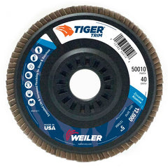 5″ Tiger Disc Abrasive Flap Disc, Angled, Trimmable Backing, 40Z, 7/8″ Arbor Hole - Caliber Tooling