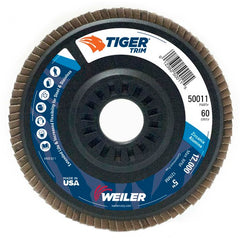 5″ Tiger Disc Abrasive Flap Disc, Angled, Trimmable Backing, 60Z, 7/8″ Arbor Hole - Caliber Tooling