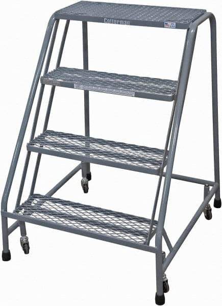 Cotterman - 40" 4 Step Rolling Warehouse Ladder - Rolling Safety Ladder, 450 Lb Capacity, 40" Platform Height, 30" Base Width x 31" Base Depth, Expanded Metal Tread - Caliber Tooling