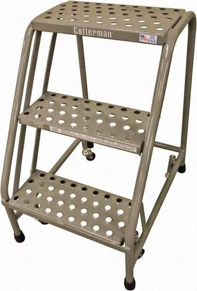 Cotterman - 30" 3 Step Rolling Warehouse Ladder - Rolling Safety Ladder, 450 Lb Capacity, 30" Platform Height, 20" Base Width x 27" Base Depth, Expanded Metal Tread - Caliber Tooling