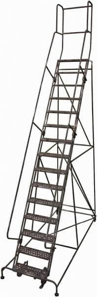 Cotterman - 192" 15 Step Rolling Warehouse Ladder - Rolling Safety Ladder, 450 Lb Capacity, 150" Platform Height, 42" Base Width x 108" Base Depth, Expanded Metal Tread - Caliber Tooling