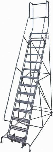 Cotterman - 182" 14 Step Rolling Warehouse Ladder - Rolling Safety Ladder, 450 Lb Capacity, 140" Platform Height, 42" Base Width x 101" Base Depth, Expanded Metal Tread - Caliber Tooling