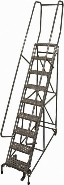 Cotterman - 120" 9 Step Rolling Warehouse Ladder - Rolling Safety Ladder, 450 Lb Capacity, 90" Platform Height, 24" Base Width x 77" Base Depth, Perforated Tread - Caliber Tooling