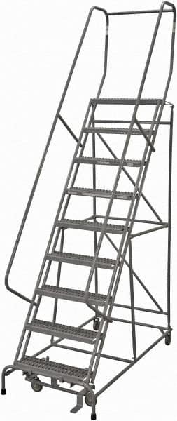 Cotterman - 120" 9 Step Rolling Warehouse Ladder - Rolling Safety Ladder, 450 Lb Capacity, 90" Platform Height, 32" Base Width x 77" Base Depth, Serrated Steel - Caliber Tooling