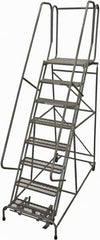 Cotterman - 110" 8 Step Rolling Warehouse Ladder - Rolling Safety Ladder, 450 Lb Capacity, 80" Platform Height, 32" Base Width x 71" Base Depth, Serrated Steel - Caliber Tooling