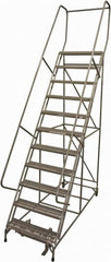 Cotterman - 140" 11 Step Rolling Warehouse Ladder - Rolling Safety Ladder, 450 Lb Capacity, 110" Platform Height, 32" Base Width x 81" Base Depth, Serrated Steel - Caliber Tooling