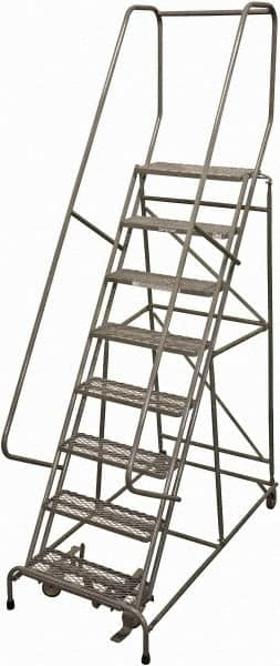 Cotterman - 110" 8 Step Rolling Warehouse Ladder - Rolling Safety Ladder, 450 Lb Capacity, 80" Platform Height, 24" Base Width x 61" Base Depth, Serrated Steel - Caliber Tooling