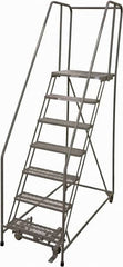 Cotterman - 100" 7 Step Rolling Warehouse Ladder - Rolling Safety Ladder, 450 Lb Capacity, 70" Platform Height, 30" Base Width x 63" Base Depth, Serrated Steel - Caliber Tooling