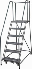 Cotterman - 90" 6 Step Rolling Warehouse Ladder - Rolling Safety Ladder, 450 Lb Capacity, 60" Platform Height, 24" Base Width x 56" Base Depth, Serrated Steel - Caliber Tooling