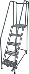 Cotterman - 80" 5 Step Rolling Warehouse Ladder - Rolling Safety Ladder, 450 Lb Capacity, 50" Platform Height, 30" Base Width x 50" Base Depth, Serrated Steel - Caliber Tooling