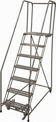 Cotterman - 100" 7 Step Rolling Warehouse Ladder - Rolling Safety Ladder, 450 Lb Capacity, 70" Platform Height, 30" Base Width x 63" Base Depth, Expanded Metal Tread - Caliber Tooling