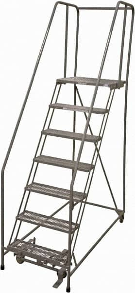 Cotterman - 100" 7 Step Rolling Warehouse Ladder - Rolling Safety Ladder, 450 Lb Capacity, 70" Platform Height, 24" Base Width x 63" Base Depth, Expanded Metal Tread - Caliber Tooling