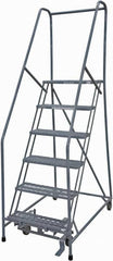 Cotterman - 90" 6 Step Rolling Warehouse Ladder - Rolling Safety Ladder, 450 Lb Capacity, 60" Platform Height, 30" Base Width x 56" Base Depth, Expanded Metal Tread - Caliber Tooling