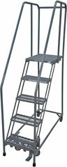 Cotterman - 80" 5 Step Rolling Warehouse Ladder - Rolling Safety Ladder, 450 Lb Capacity, 50" Platform Height, 30" Base Width x 50" Base Depth, Expanded Metal Tread - Caliber Tooling