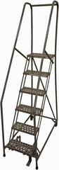 Cotterman - 90" 6 Step Rolling Warehouse Ladder - Rolling Safety Ladder, 450 Lb Capacity, 60" Platform Height, 24" Base Width x 46" Base Depth, Serrated Steel - Caliber Tooling