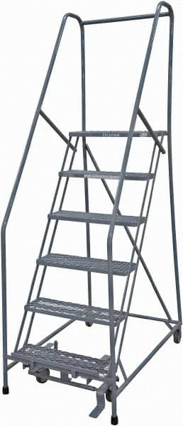 Cotterman - 90" 6 Step Rolling Warehouse Ladder - Rolling Safety Ladder, 450 Lb Capacity, 60" Platform Height, 30" Base Width x 46" Base Depth, Expanded Metal Tread - Caliber Tooling