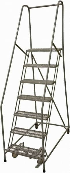 Cotterman - 100" 7 Step Rolling Warehouse Ladder - Rolling Safety Ladder, 450 Lb Capacity, 70" Platform Height, 24" Base Width x 53" Base Depth, Expanded Metal Tread - Caliber Tooling