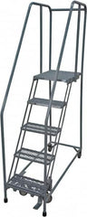 Cotterman - 80" 5 Step Rolling Warehouse Ladder - Rolling Safety Ladder, 450 Lb Capacity, 50" Platform Height, 30" Base Width x 40" Base Depth, Expanded Metal Tread - Caliber Tooling