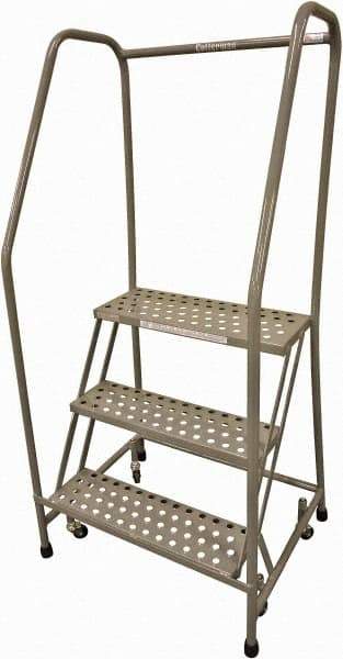 Cotterman - 60" 3 Step Rolling Warehouse Ladder - Rolling Safety Ladder, 450 Lb Capacity, 30" Platform Height, 20" Base Width x 36" Base Depth, Perforated Tread - Caliber Tooling