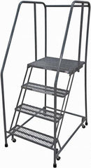 Cotterman - 70" 4 Step Rolling Warehouse Ladder - Rolling Safety Ladder, 450 Lb Capacity, 40" Platform Height, 30" Base Width x 31" Base Depth, Expanded Metal Tread - Caliber Tooling