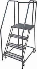 Cotterman - 70" 4 Step Rolling Warehouse Ladder - Rolling Safety Ladder, 450 Lb Capacity, 40" Platform Height, 20" Base Width x 41" Base Depth, Expanded Metal Tread - Caliber Tooling