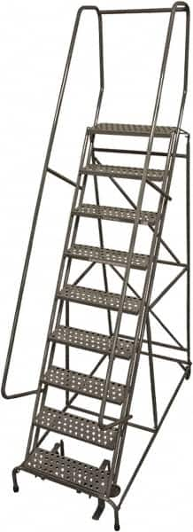 Cotterman - 120" 9 Step Rolling Warehouse Ladder - Rolling Safety Ladder, 450 Lb Capacity, 90" Platform Height, 32" Base Width x 77" Base Depth, Perforated Tread - Caliber Tooling