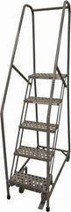 Cotterman - 80" 5 Step Rolling Warehouse Ladder - Rolling Safety Ladder, 450 Lb Capacity, 50" Platform Height, 30" Base Width x 50" Base Depth, Perforated Tread - Caliber Tooling