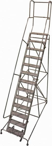 Cotterman - 172" 13 Step Rolling Warehouse Ladder - Rolling Safety Ladder, 450 Lb Capacity, 130" Platform Height, 42" Base Width x 95" Base Depth, Serrated Steel - Caliber Tooling