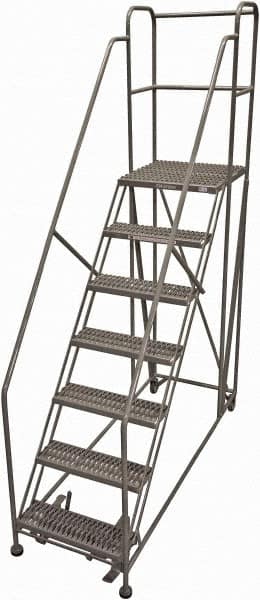 Cotterman - 106" 7 Step Rolling Work Platform - Rolling Work Platform, 800 Lb Capacity, 70" Platform Height, 40" Base Width x 87" Base Depth, Serrated Steel - Caliber Tooling