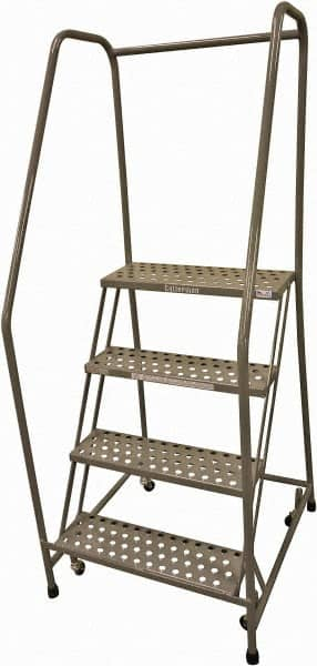 Cotterman - 70" 4 Step Rolling Warehouse Ladder - Rolling Safety Ladder, 450 Lb Capacity, 40" Platform Height, 30" Base Width x 43" Base Depth, Perforated Tread - Caliber Tooling