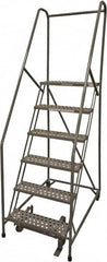 Cotterman - 90" 6 Step Rolling Warehouse Ladder - Rolling Safety Ladder, 450 Lb Capacity, 60" Platform Height, 30" Base Width x 46" Base Depth, Perforated Tread - Caliber Tooling