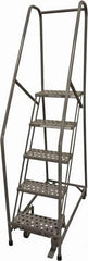 Cotterman - 80" 5 Step Rolling Warehouse Ladder - Rolling Safety Ladder, 450 Lb Capacity, 50" Platform Height, 30" Base Width x 40" Base Depth, Perforated Tread - Caliber Tooling