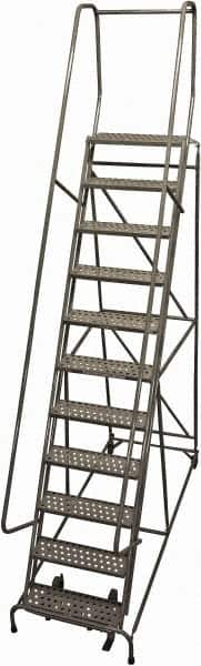 Cotterman - 140" 11 Step Rolling Warehouse Ladder - Rolling Safety Ladder, 450 Lb Capacity, 110" Platform Height, 32" Base Width x 78" Base Depth, Perforated Tread - Caliber Tooling