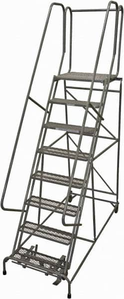 Cotterman - 110" 8 Step Rolling Warehouse Ladder - Rolling Safety Ladder, 450 Lb Capacity, 80" Platform Height, 32" Base Width x 68" Base Depth, Perforated Tread - Caliber Tooling