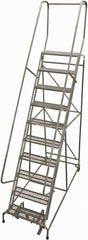 Cotterman - 130" 10 Step Rolling Warehouse Ladder - Rolling Safety Ladder, 450 Lb Capacity, 100" Platform Height, 32" Base Width x 72" Base Depth, Perforated Tread - Caliber Tooling