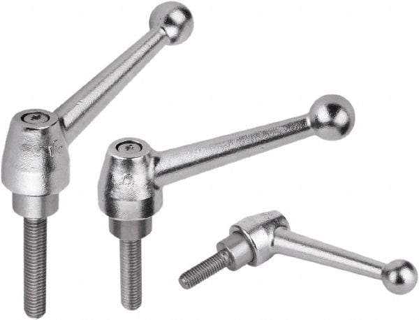 KIPP - M20, Steel Threaded Stud Adjustable Clamping Handle - 1.9685" Thread Length, Silver Handle with Threaded Stud - Caliber Tooling