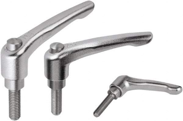 KIPP - M10, Stainless Steel Threaded Stud Adjustable Clamping Handle - 74.5mm OAL, 45.5mm High - Caliber Tooling