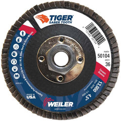 ‎4-1/2″ Saber Tooth Ceramic Abrasive Flap Disc, Angled, Phenolic Back,36C, 5/8″-11 UNC Nut - Caliber Tooling