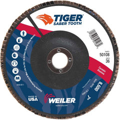 7″ Saber Tooth Ceramic Abrasive Flap Disc, Angled, Phenolic Backing, 36C, 7/8″ Arbor Hole - Caliber Tooling