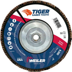 7″ Saber Tooth Ceramic Abrasive Flap Disc, Angled, Phenolic Backing, 36C, 5/8″-11 UNC Nut - Caliber Tooling