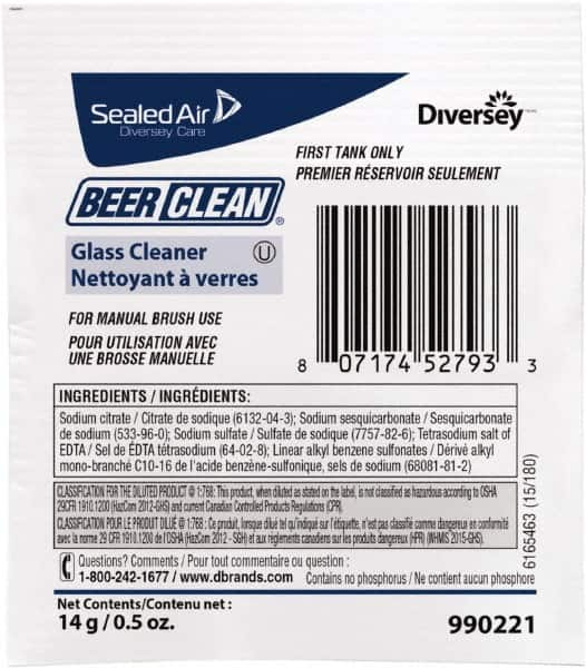 Diversey - 0.50 oz Packet Unscented Glass Cleaner - Use on Beverage Glass - Caliber Tooling