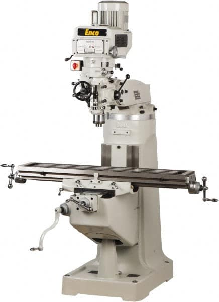 Enco - 9" Table Width x 49" Table Length, Variable Speed Pulley Control, 3 Phase Knee Milling Machine - R8 Spindle Taper, 3 hp - Caliber Tooling