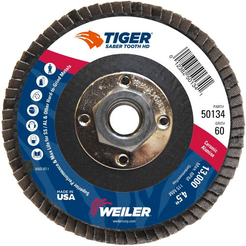 ‎4-1/2 Saber Tooth High Density Ceramic Abrasive, 60C, 5/8″-11 UNC Nut - Caliber Tooling