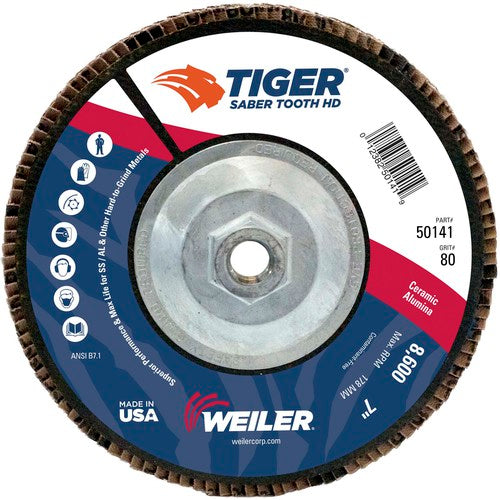 7″ Saber Tooth High Density Ceramic Abrasive, 80C, 5/8″-11 UNC Nut - Caliber Tooling