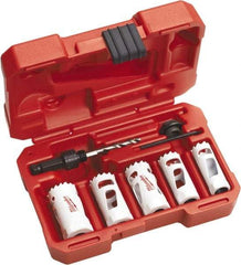 Milwaukee Tool - 7 Piece, 3/4" to 1-1/4" Saw Diam, Automotive Hole Saw Kit - Bi-Metal, Toothed Edge, Includes 5 Hole Saws - Caliber Tooling